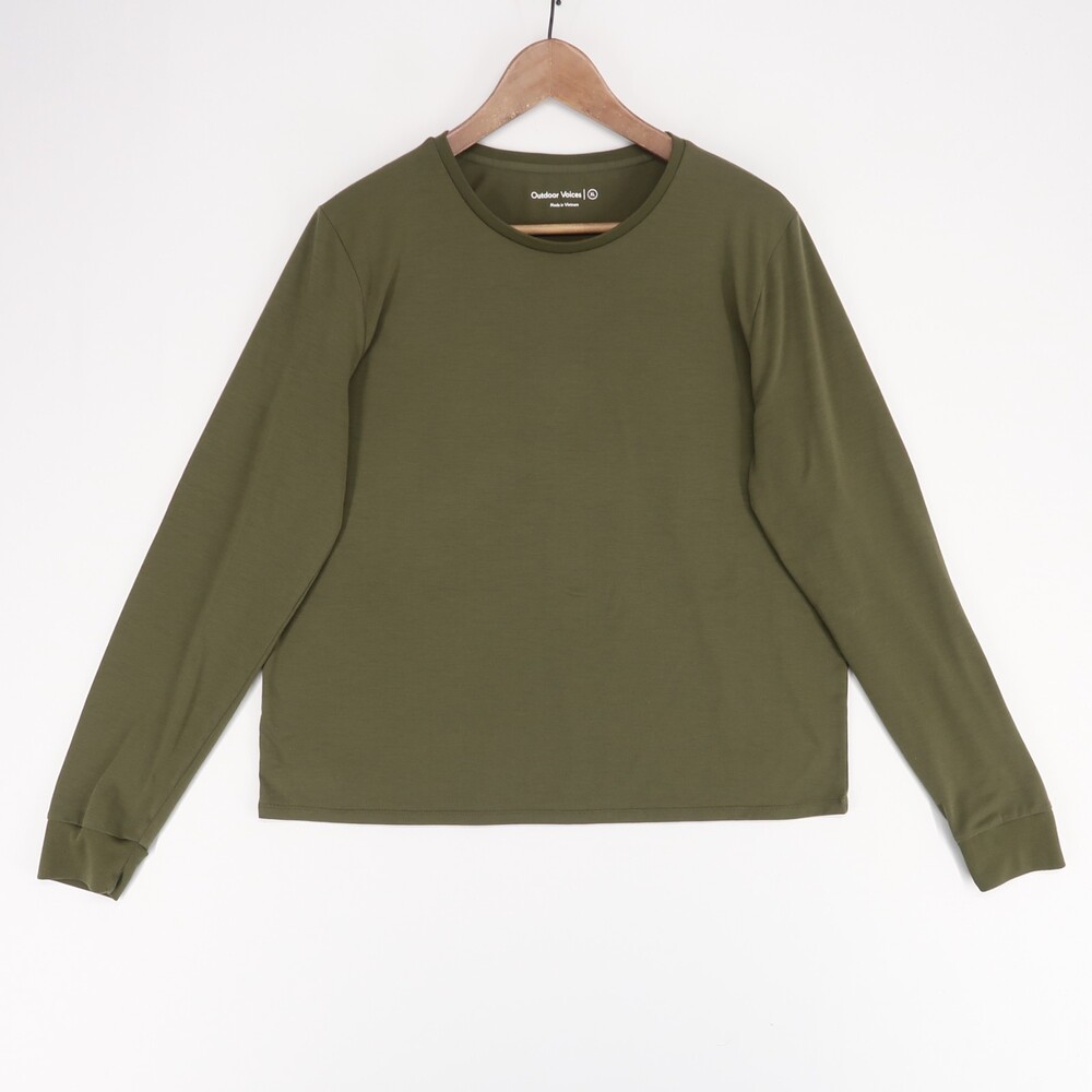 Outdoor Voices T Shirt Women XL Green Long Sleeve Crew Neck Training Athleisure